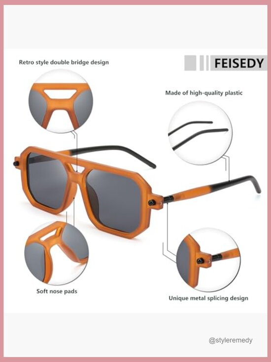 Vintage Square 70s Aviator Sunglasses Plastic Frame UV400 Protection main image 5